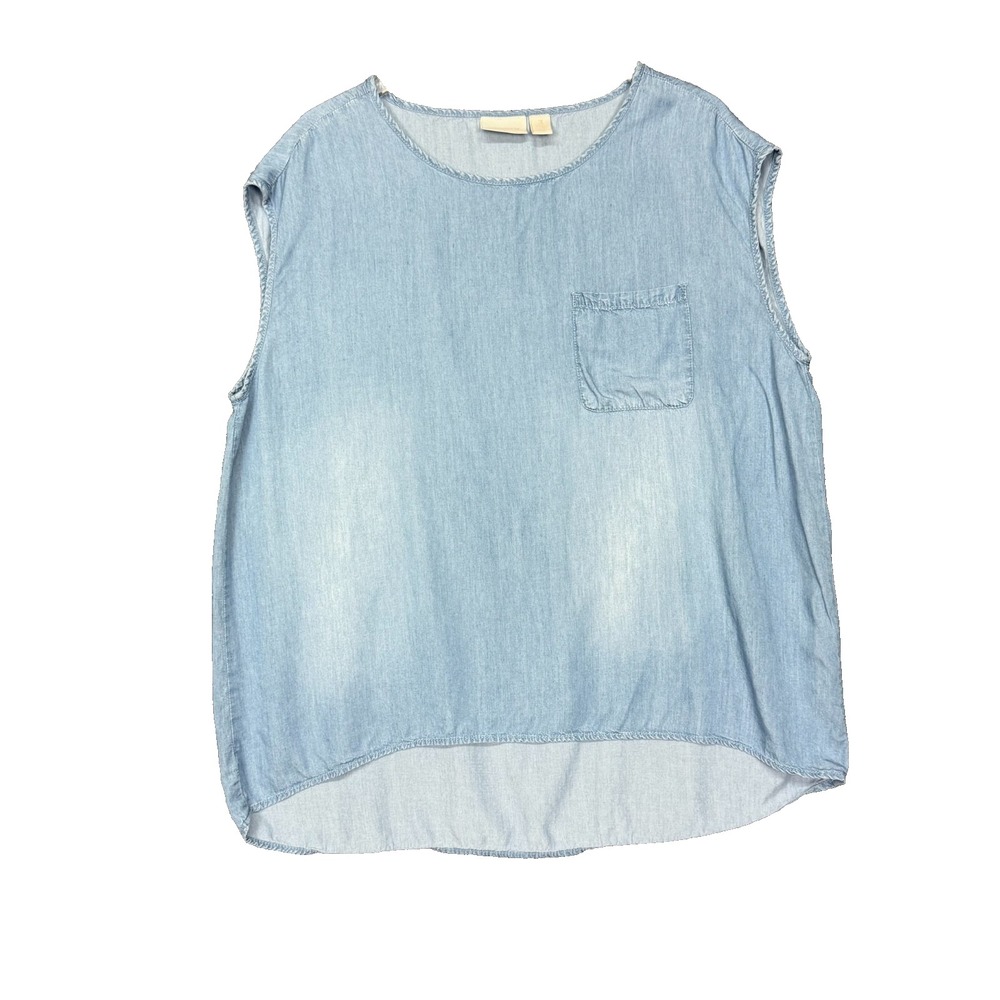 Chicos Shirt Womens 3 XL 16 Blue Chambray Sleeveless Blouse‎ Viscose Lightweight